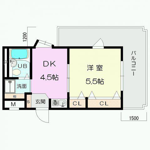 エスポワール園田II(1DK/4階)の間取り写真