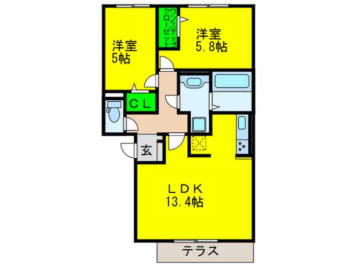 ABCDマンション綾園(2LDK/1階)の間取り写真