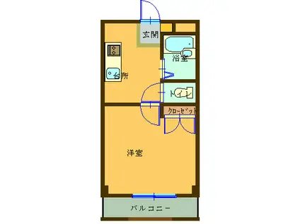 Kコート横路(1K/2階)の間取り写真