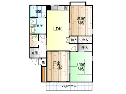 パークコート槻田A棟(3LDK/2階)の間取り写真