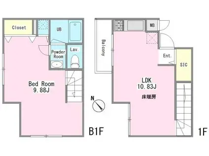 グエルサカエ赤堤(1LDK/B1階)の間取り写真