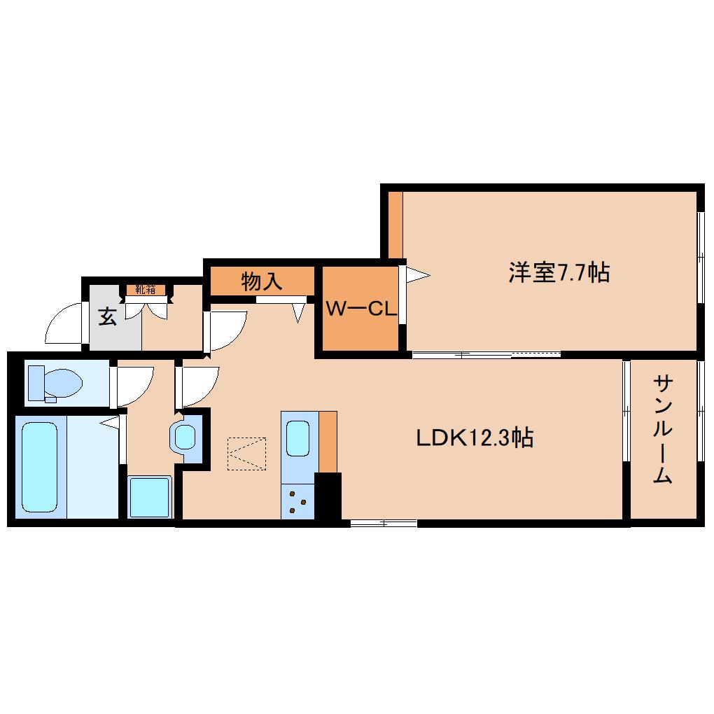 グランド萩ヶ丘II(1LDK/1階)の間取り写真