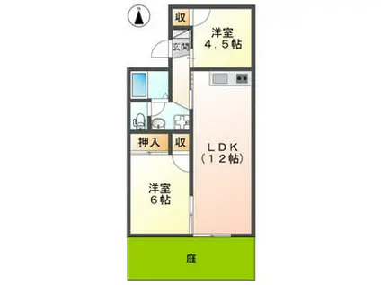 セジュール高貴(2LDK/1階)の間取り写真