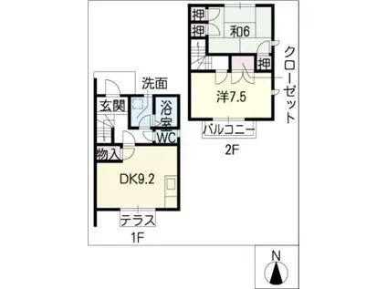 フローレス A棟(2DK/2階)の間取り写真