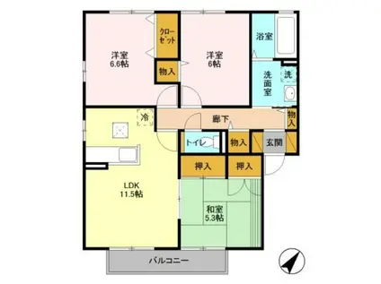 ローズガーデン・レジス ABCD(3LDK/1階)の間取り写真