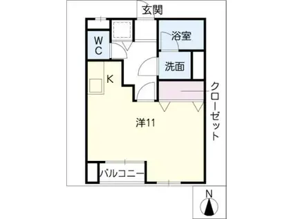 WIN1(ワンルーム/1階)の間取り写真