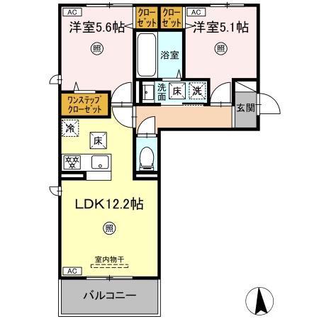 ロータスヒル B棟(2LDK/3階)の間取り写真