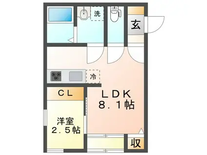 オランジュベール津住吉(1LDK/1階)の間取り写真