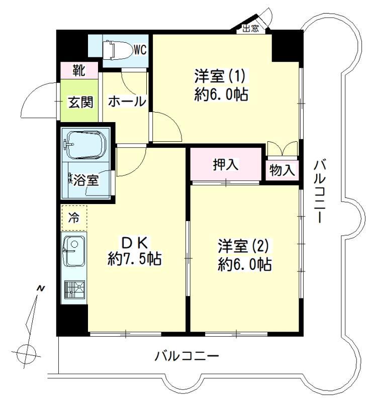 第126新井ビル(2DK/5階)の間取り写真
