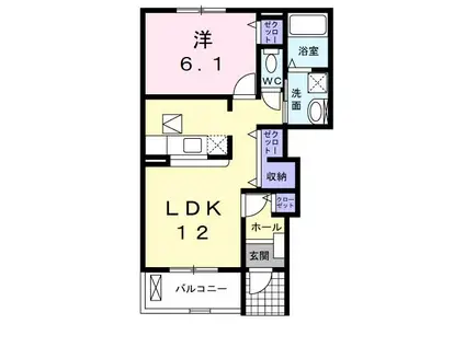 名鉄名古屋本線 妙興寺駅 徒歩27分 2階建 築18年(1LDK/1階)の間取り写真