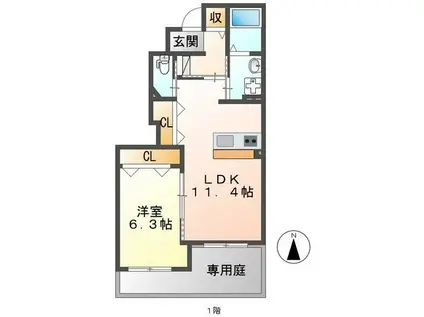 マ・グランVI(1LDK/1階)の間取り写真