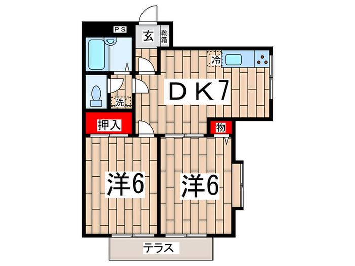 コンフォート(2DK/1階)の間取り写真
