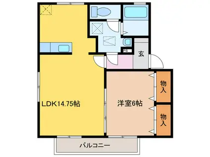フレンドリースクエア桜C棟(1LDK/2階)の間取り写真