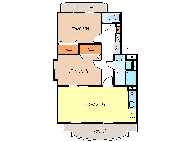 ユーミーグレース(2LDK/4階)の間取り写真