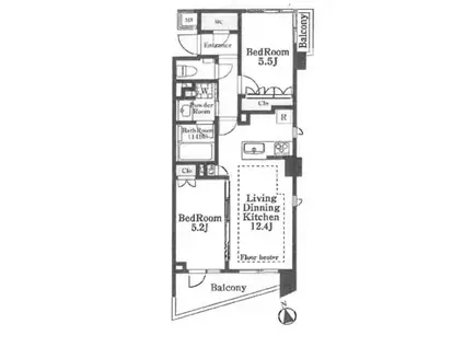 オープンレジデンシア目黒柿の木坂(2LDK/3階)の間取り写真