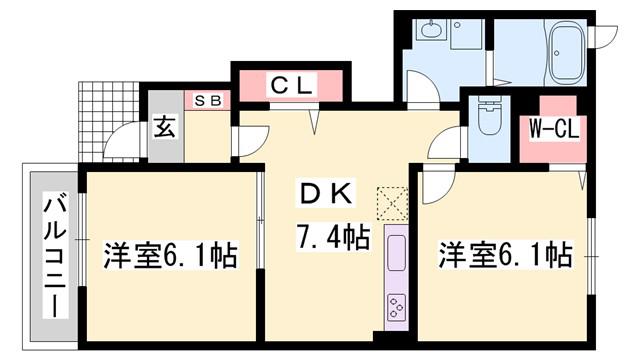 シルフィード(2DK/1階)の間取り写真