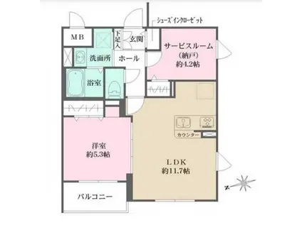 LA PERLA桜新町(1SLDK/1階)の間取り写真