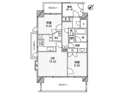 ライオンズシティ白金高輪(2LDK/9階)の間取り写真