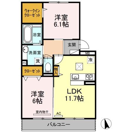 リヴィエール(2LDK/1階)の間取り写真