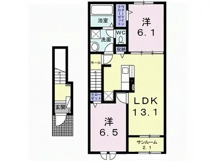 ブルースターII(2LDK/2階)の間取り写真