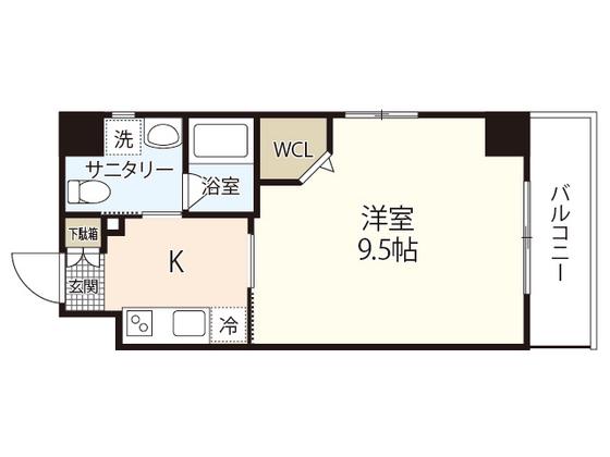 パレグレース中広II(1K/2階)の間取り写真