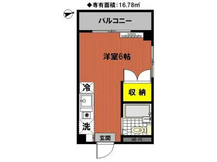 ハッピーマンション当代島(ワンルーム/3階)の間取り写真