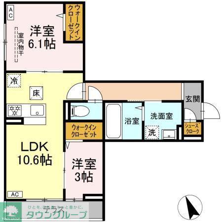 D PAINA 菅北浦(2LDK/3階)の間取り写真