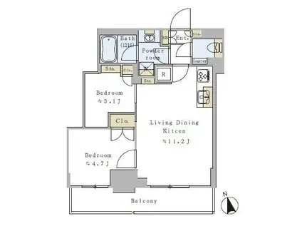 プライマル元浅草(2LDK/8階)の間取り写真
