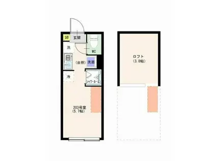 ハーモニーテラス・FREESIA平和台(ワンルーム/2階)の間取り写真