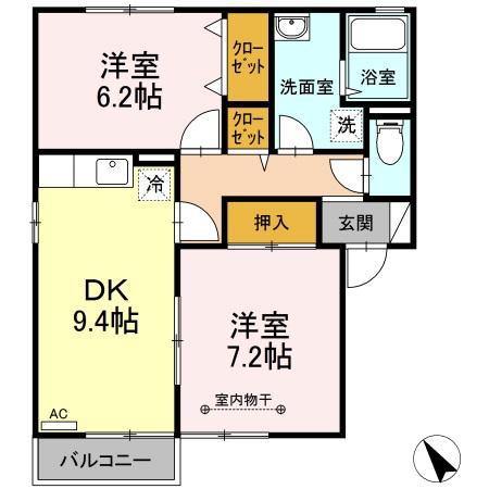 メゾン・ド・クレール B(2DK/2階)の間取り写真
