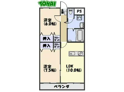 ディアコート鎌田(2LDK/1階)の間取り写真