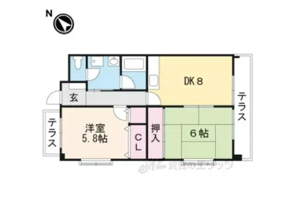 プリミエ貴生川(2DK/1階)の間取り写真