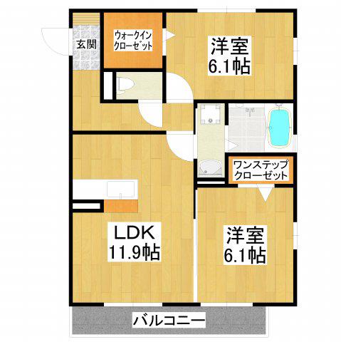ヴラウニーメゾン・リラ(2LDK/2階)の間取り写真