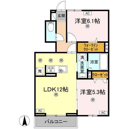 フィオーレガーデン阿南(2LDK/1階)の間取り写真