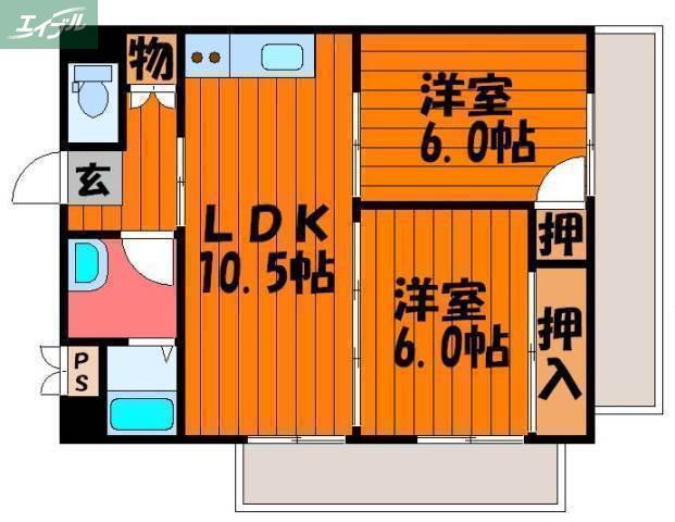 グリーンハイツ津島(2LDK/4階)の間取り写真