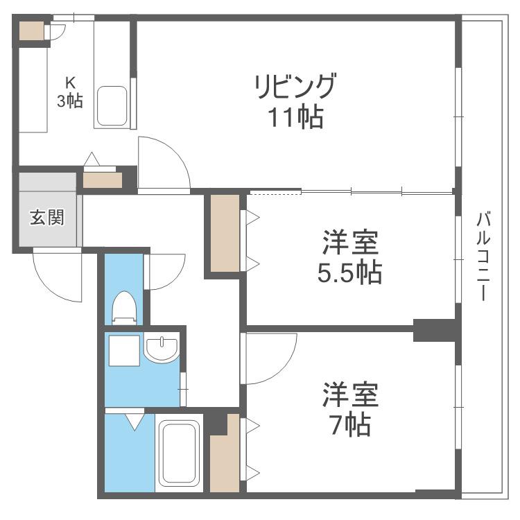 ラディア山鼻(2LDK/2階)の間取り写真