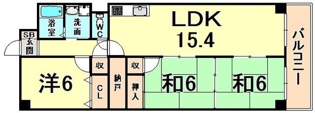 クレール南鈴原(3SLDK/3階)の間取り写真