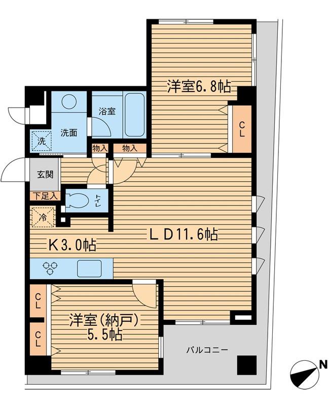 THEパームス代々木上原ヴェールテラス(2LDK/1階)の間取り写真
