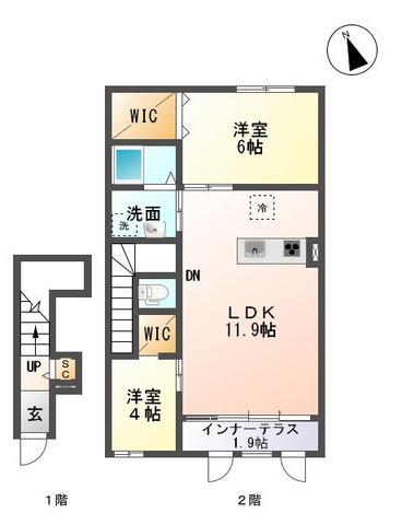 グリーンヒル(2LDK/2階)の間取り写真