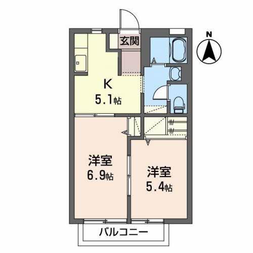 ベアティ・ドムス(2K/2階)の間取り写真