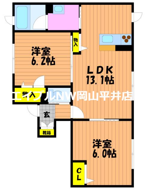 サンク・エール(2LDK/1階)の間取り写真