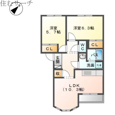 サンパレス(2LDK/1階)の間取り写真