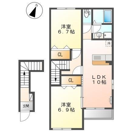 グランディア(2LDK/2階)の間取り写真