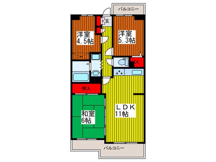 グリーンパーク鳩ケ谷A棟(3LDK/12階)の間取り写真