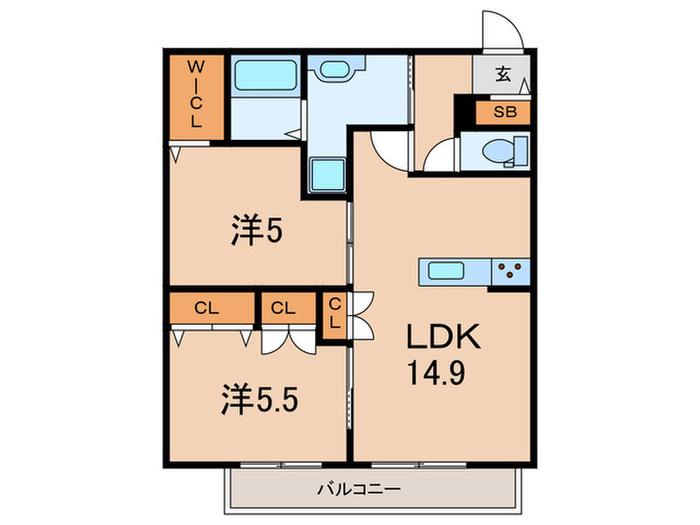 LA VITA摂津本山(2LDK/2階)の間取り写真