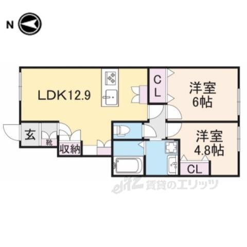 京都市西京区川島玉頭町ヘーベルメ(2LDK/1階)の間取り写真