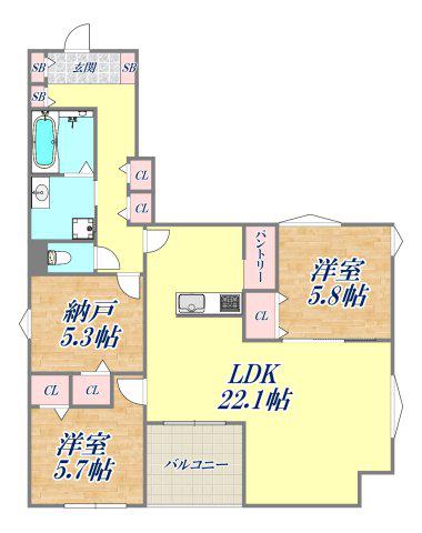 アークハイム翠ヶ丘(3LDK/2階)の間取り写真