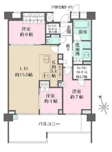 ザ・パークハウス代々木大山(3LDK/3階)の間取り写真