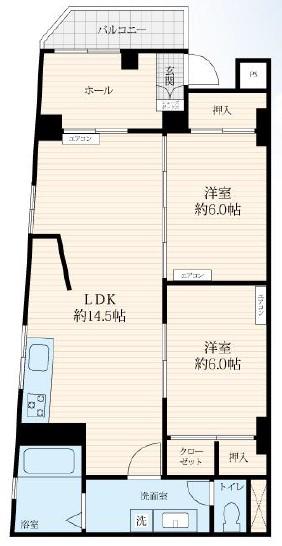 スカイタウン竹ノ塚(2LDK/7階)の間取り写真