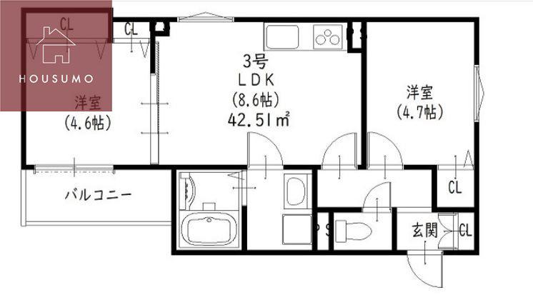 クリエオーレ津の辺町II(2LDK/3階)の間取り写真